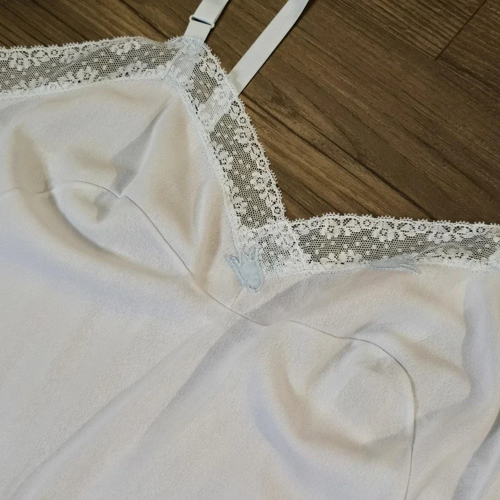 Vintage Sears Nightgown Size 38 Sheer Baby Blue‎ Tricot Chiffon Lace 50s 60s